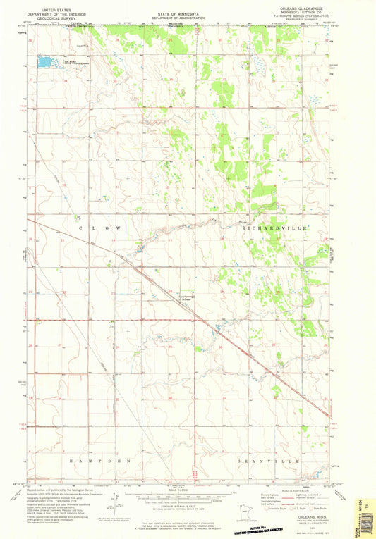Classic USGS Orleans Minnesota 7.5'x7.5' Topo Map Image