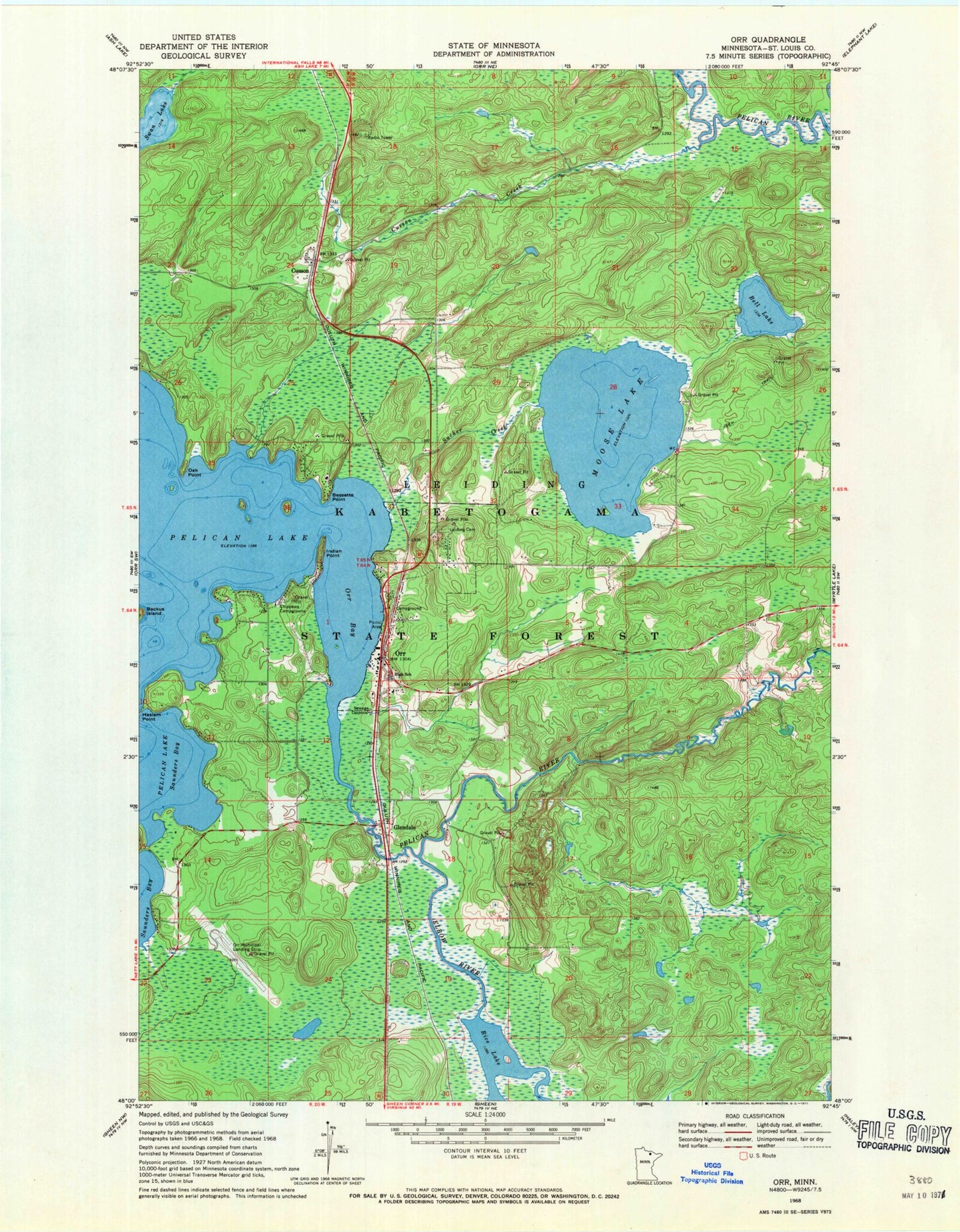 Classic USGS Orr Minnesota 7.5'x7.5' Topo Map Image