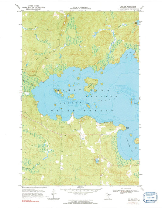 Classic USGS Orr SW Minnesota 7.5'x7.5' Topo Map Image