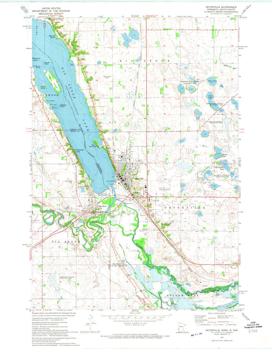 Classic USGS Ortonville Minnesota 7.5'x7.5' Topo Map Image