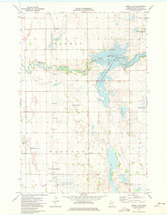 Classic USGS Orwell Lake Minnesota 7.5'x7.5' Topo Map Image