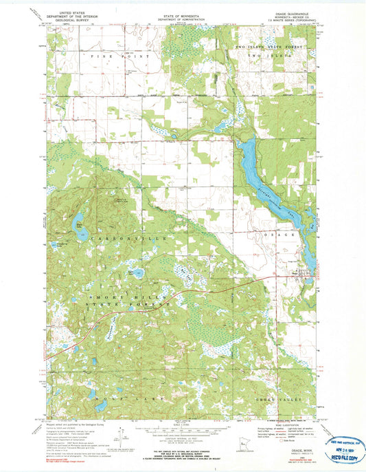 Classic USGS Osage Minnesota 7.5'x7.5' Topo Map Image