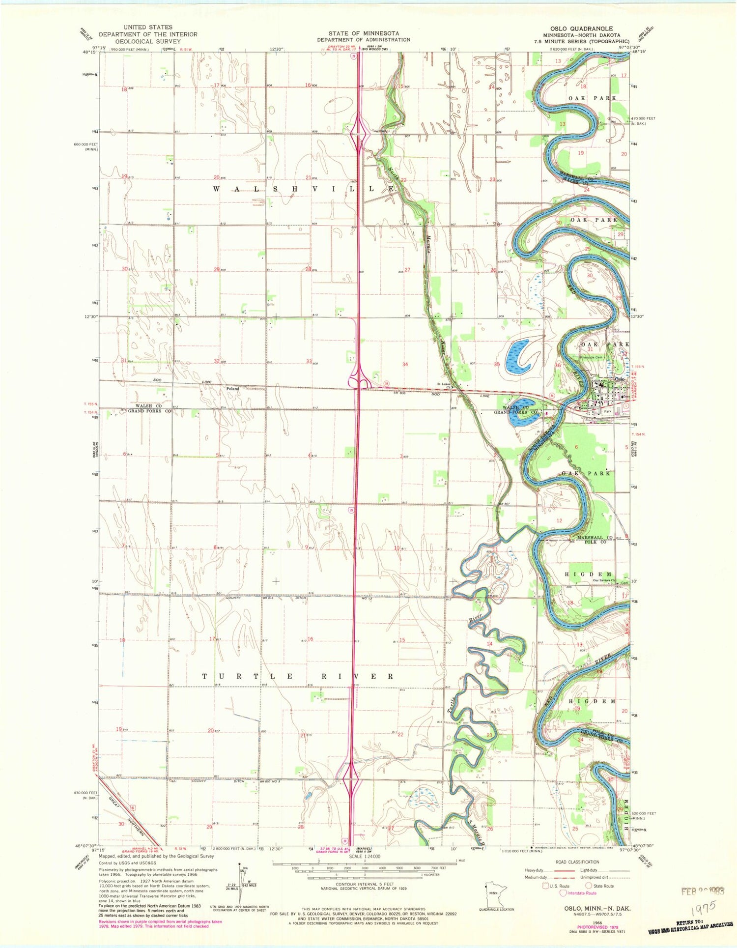 Classic USGS Oslo Minnesota 7.5'x7.5' Topo Map Image