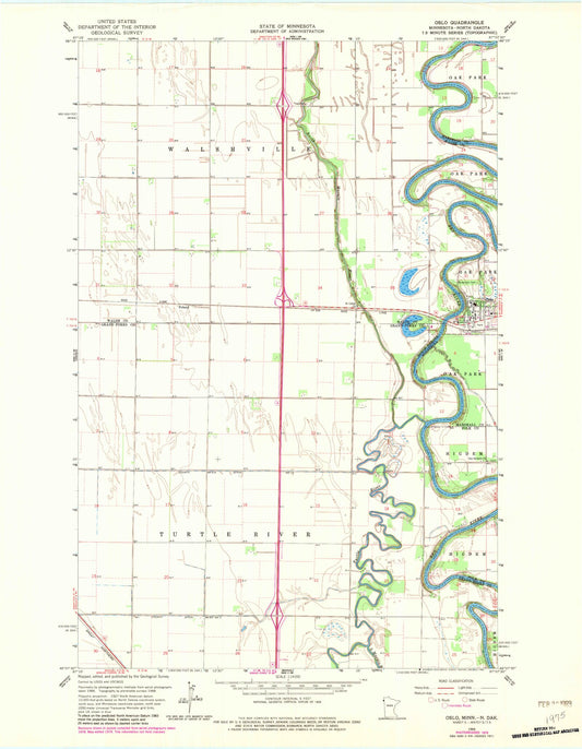 Classic USGS Oslo Minnesota 7.5'x7.5' Topo Map Image