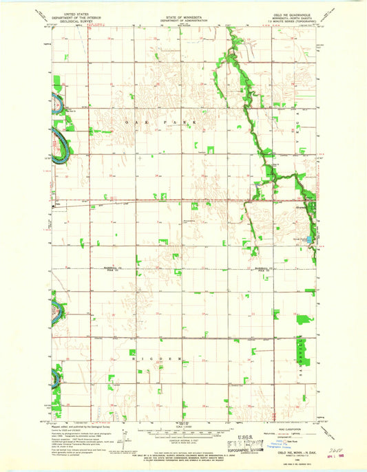 Classic USGS Oslo NE Minnesota 7.5'x7.5' Topo Map Image