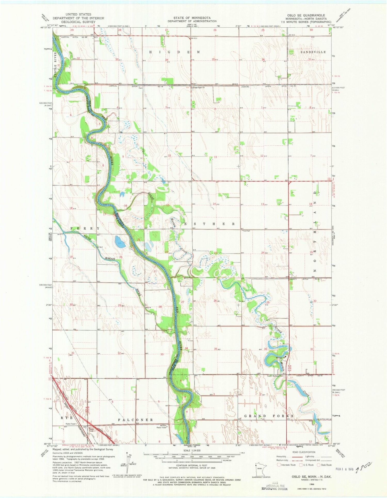 Classic USGS Oslo SE Minnesota 7.5'x7.5' Topo Map Image