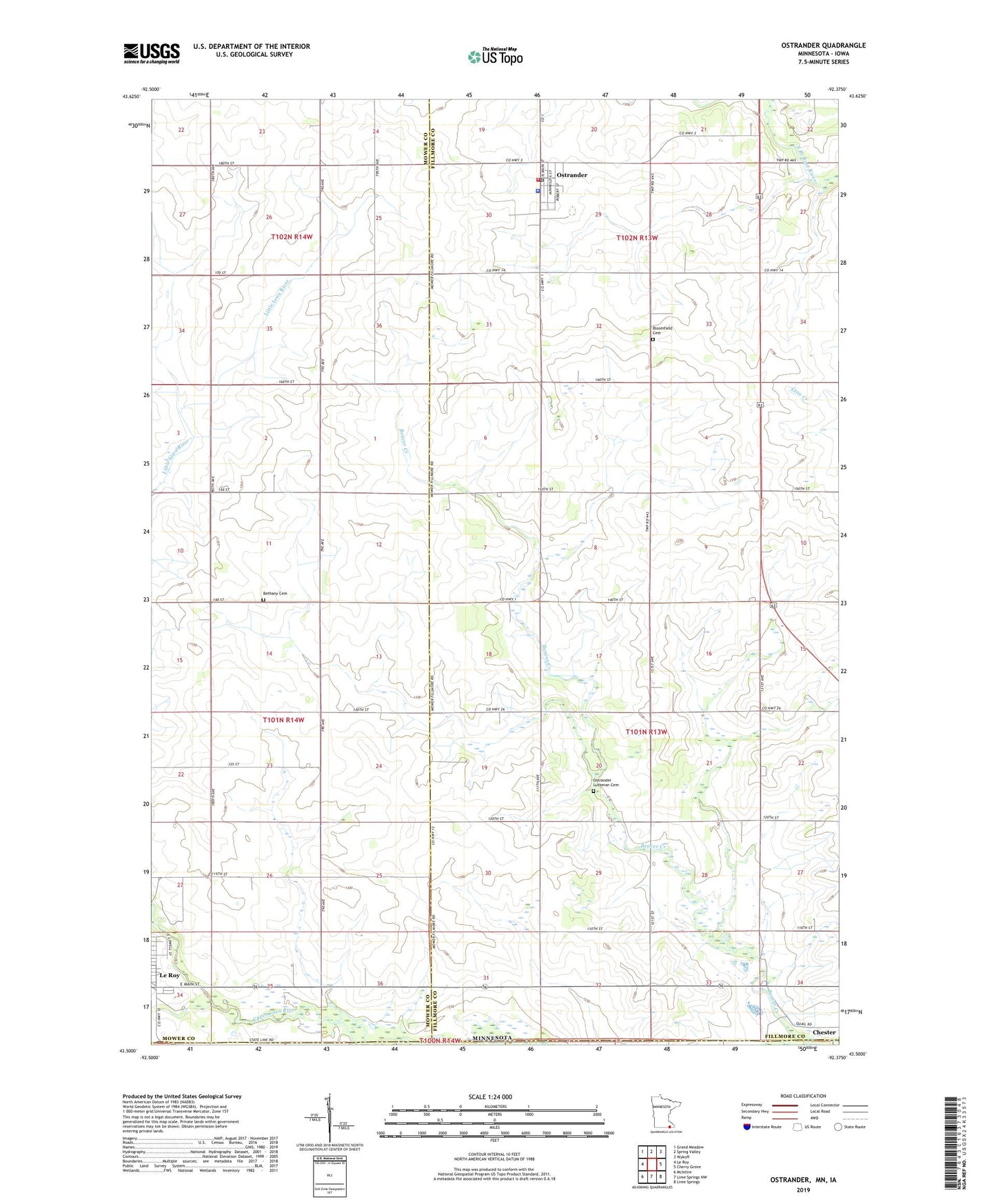 Ostrander Minnesota US Topo Map Image