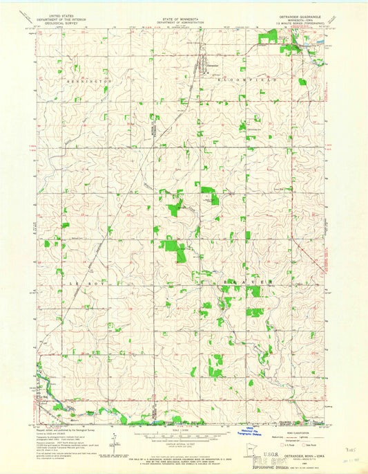 Classic USGS Ostrander Minnesota 7.5'x7.5' Topo Map Image