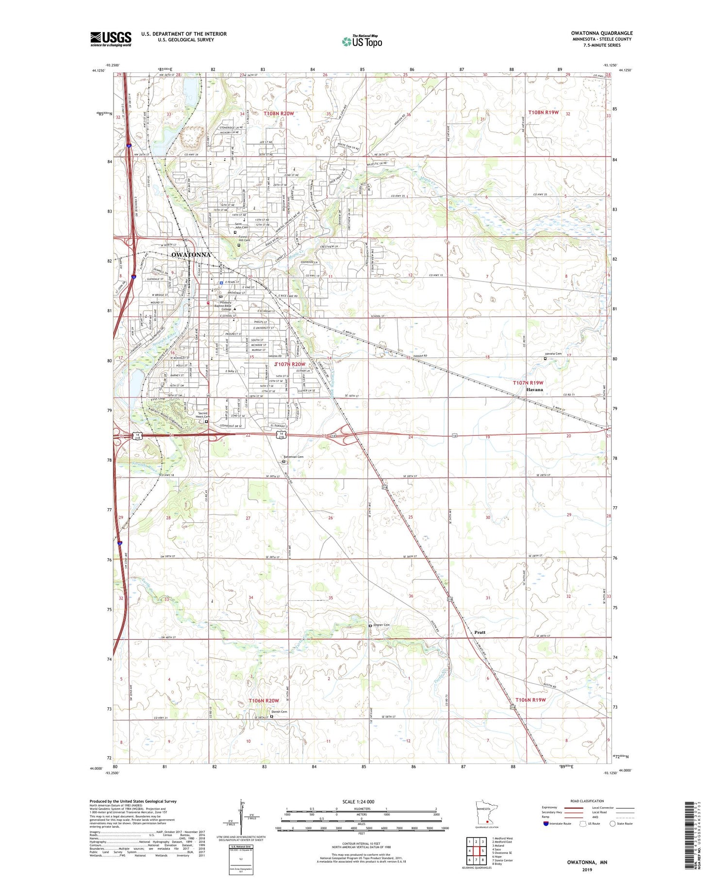 Owatonna Minnesota US Topo Map Image
