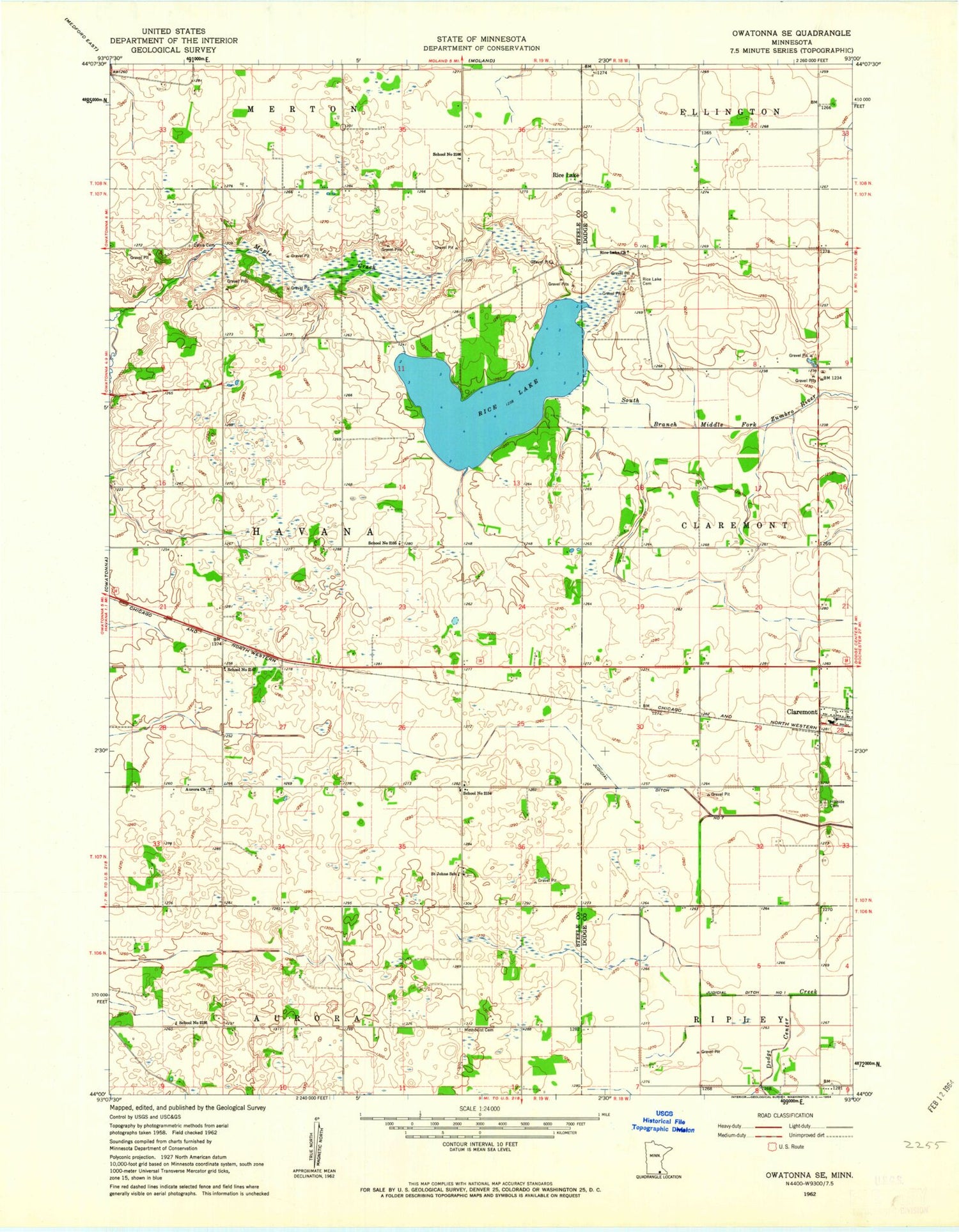 Classic USGS Owatonna SE Minnesota 7.5'x7.5' Topo Map Image