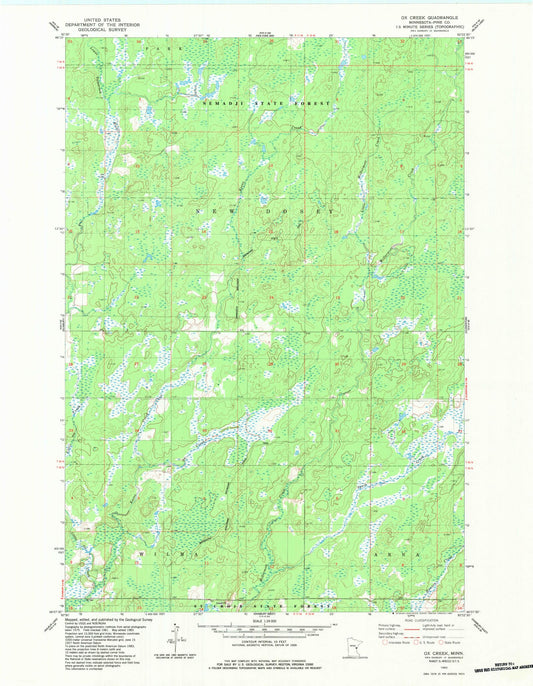 Classic USGS Ox Creek Minnesota 7.5'x7.5' Topo Map Image