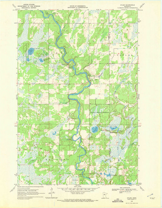 Classic USGS Oylen Minnesota 7.5'x7.5' Topo Map Image