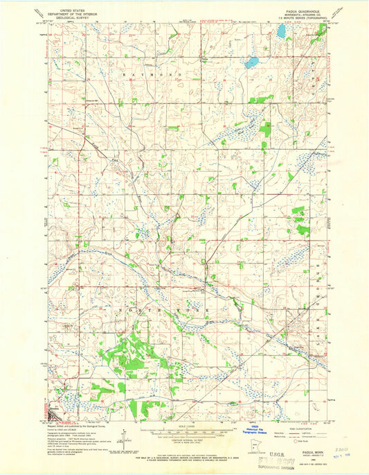 Classic USGS Padua Minnesota 7.5'x7.5' Topo Map Image