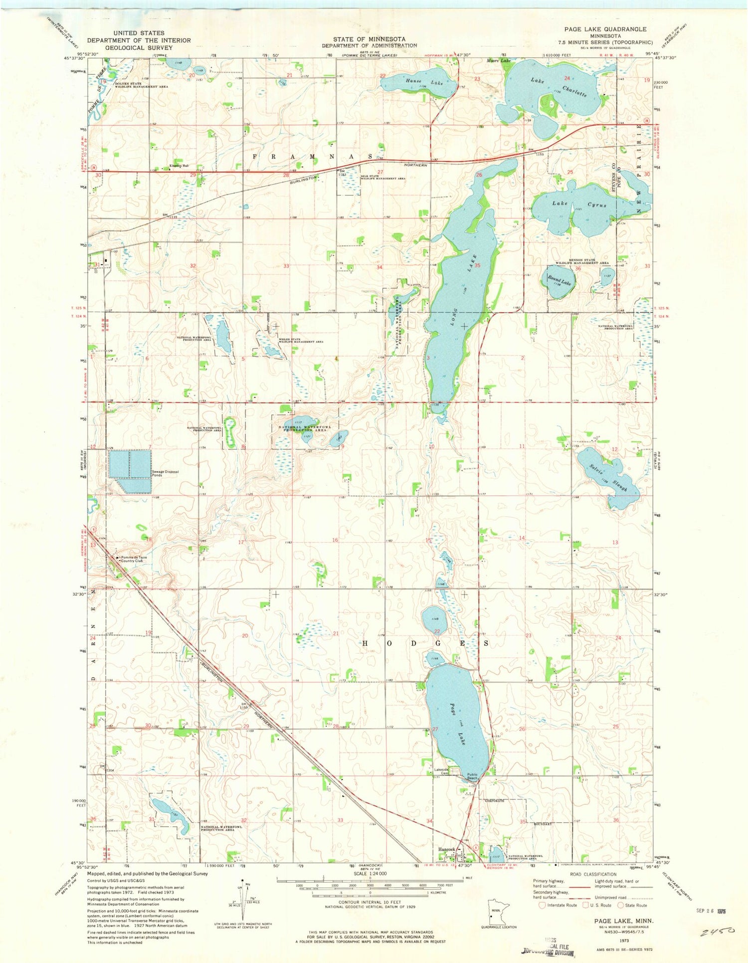 Classic USGS Page Lake Minnesota 7.5'x7.5' Topo Map Image
