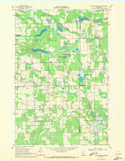 Classic USGS Park Rapids SW Minnesota 7.5'x7.5' Topo Map Image