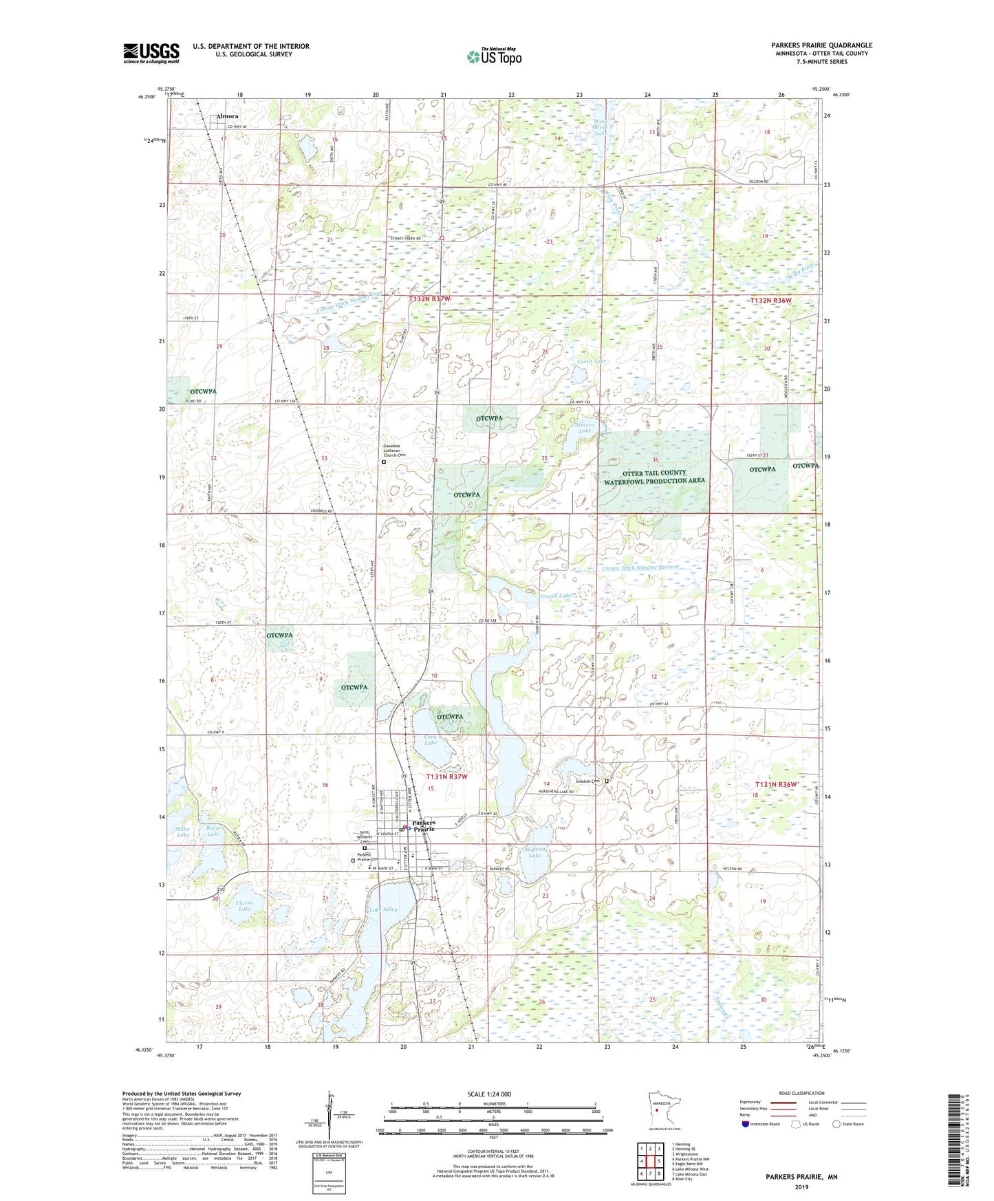 Parkers Prairie Minnesota US Topo Map Image