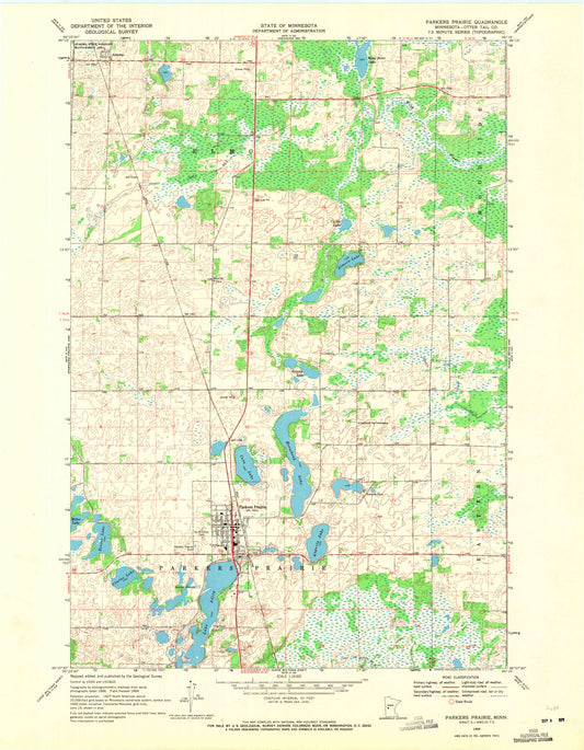 Classic USGS Parkers Prairie Minnesota 7.5'x7.5' Topo Map Image