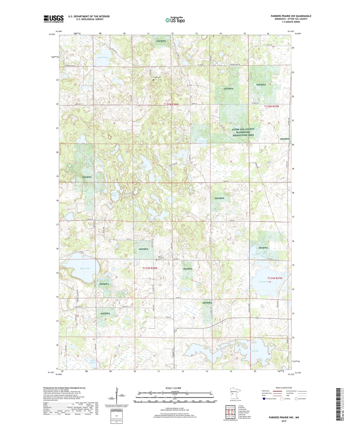 Parkers Prairie NW Minnesota US Topo Map Image