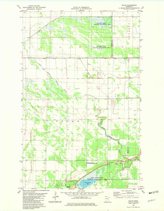 Classic USGS Pelan Minnesota 7.5'x7.5' Topo Map Image
