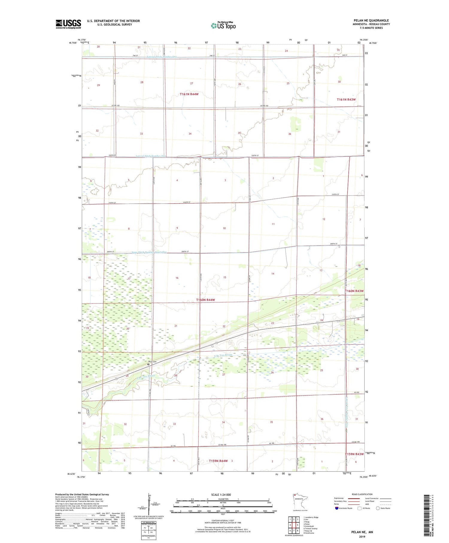 Pelan NE Minnesota US Topo Map Image