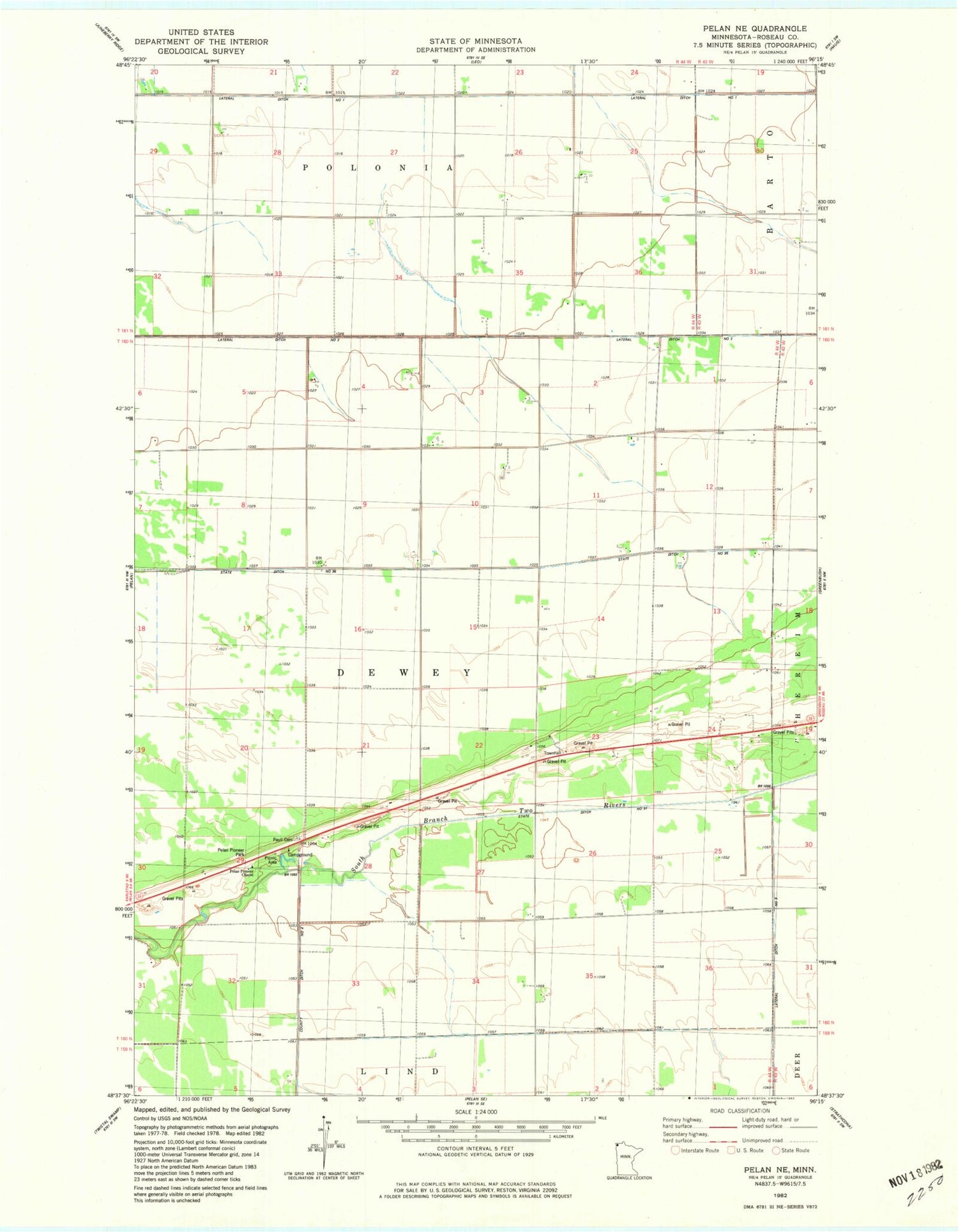 Classic USGS Pelan NE Minnesota 7.5'x7.5' Topo Map Image