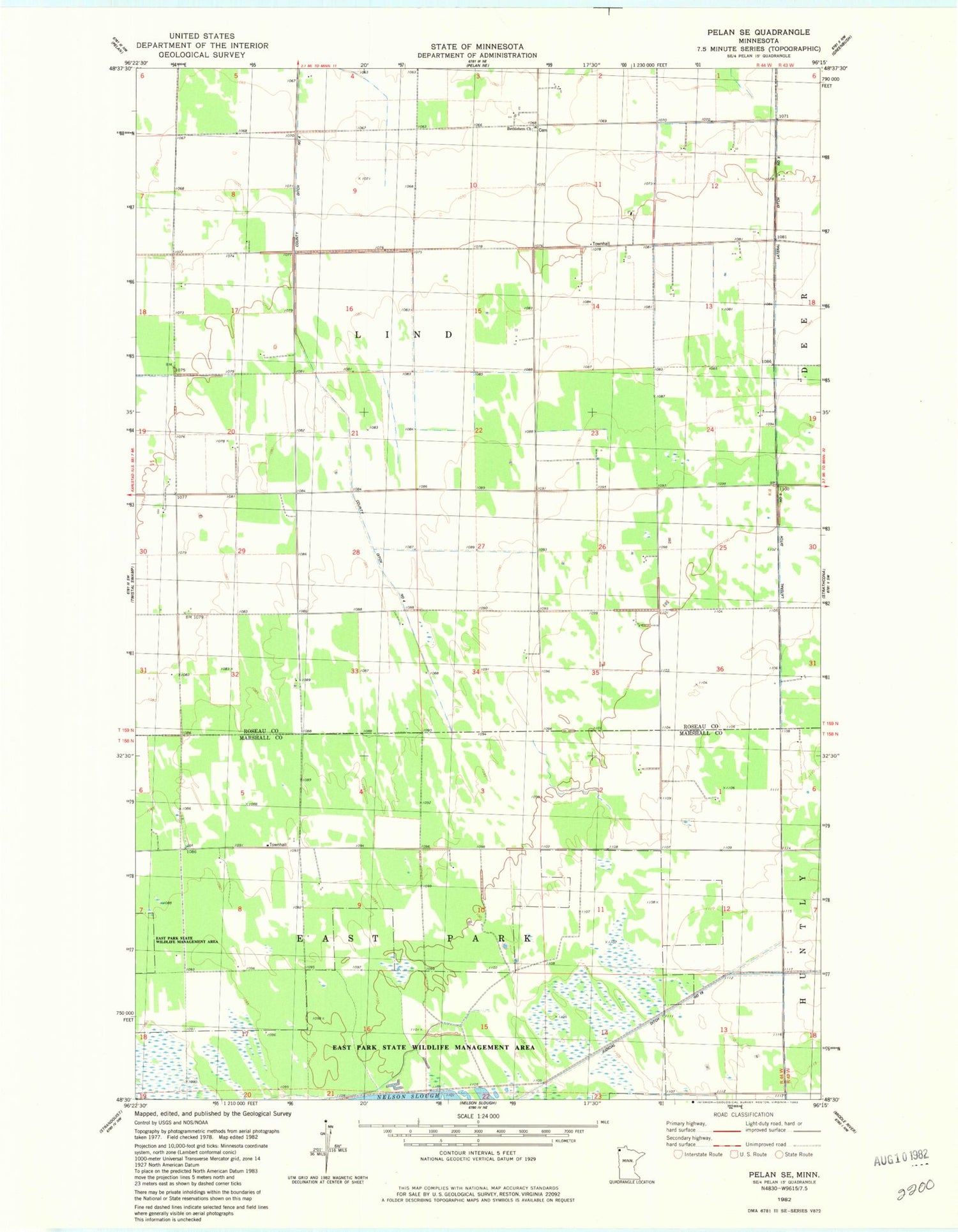 Classic USGS Pelan SE Minnesota 7.5'x7.5' Topo Map Image