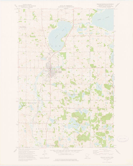 Classic USGS Pelican Rapids Minnesota 7.5'x7.5' Topo Map Image