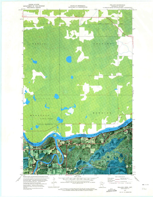 Classic USGS Pelland Minnesota 7.5'x7.5' Topo Map Image