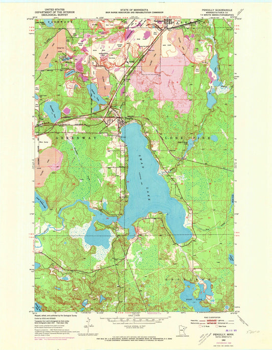 Classic USGS Pengilly Minnesota 7.5'x7.5' Topo Map Image