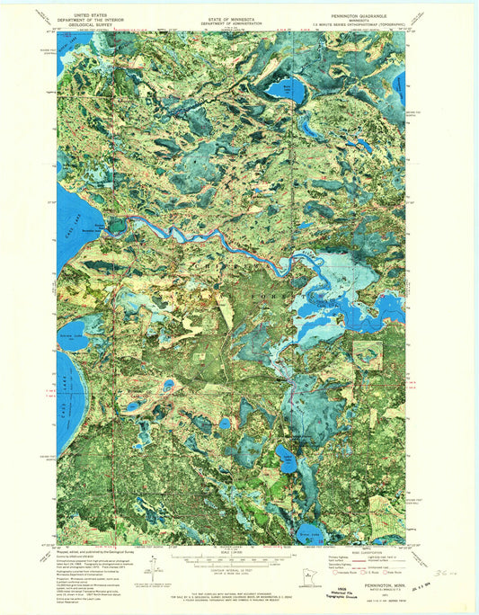 Classic USGS Pennington Minnesota 7.5'x7.5' Topo Map Image