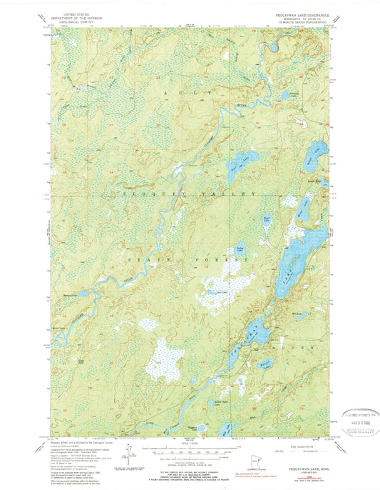 Classic USGS Pequaywan Lake Minnesota 7.5'x7.5' Topo Map Image