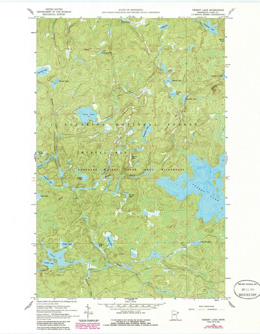 Classic USGS Perent Lake Minnesota 7.5'x7.5' Topo Map Image
