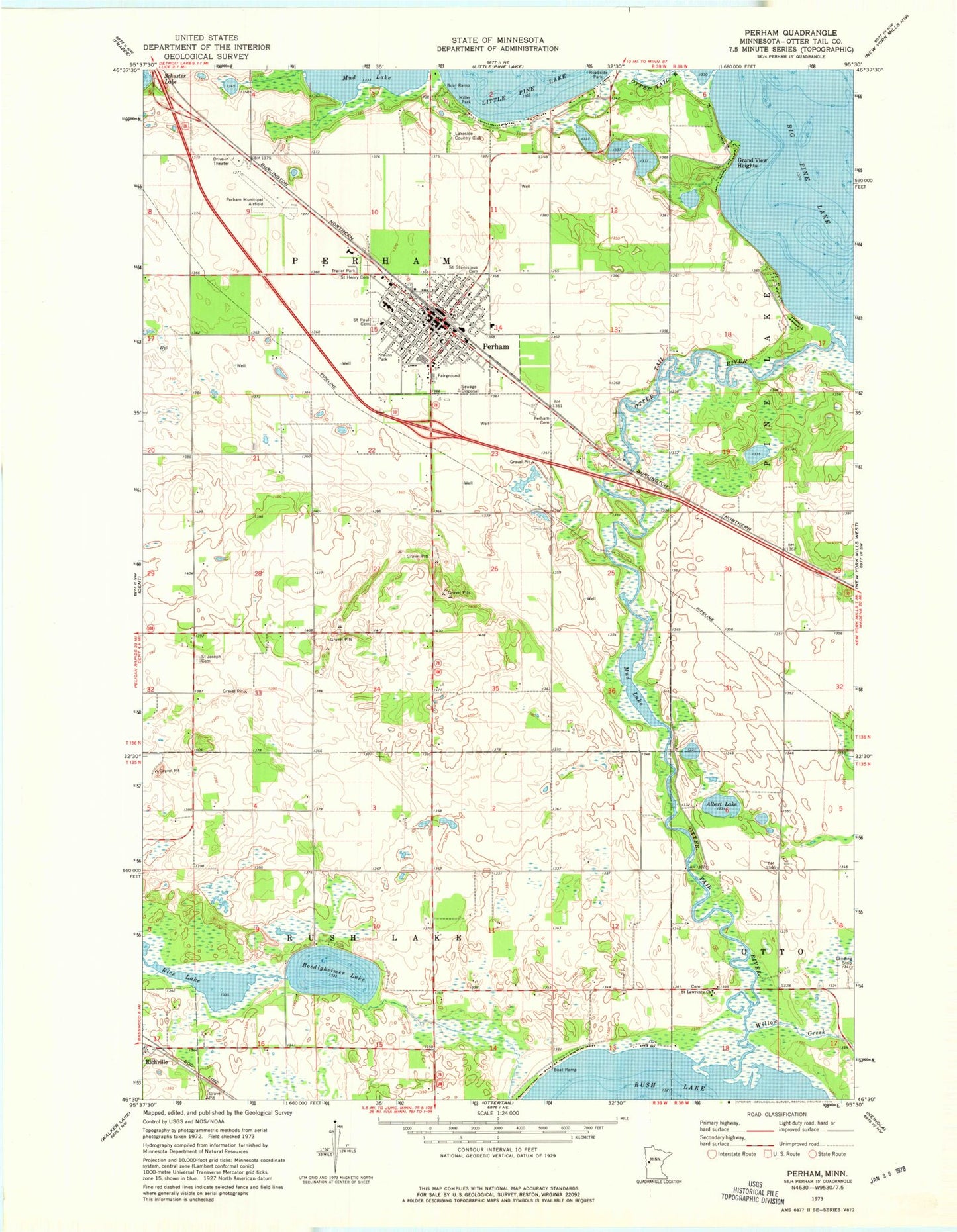 Classic USGS Perham Minnesota 7.5'x7.5' Topo Map Image