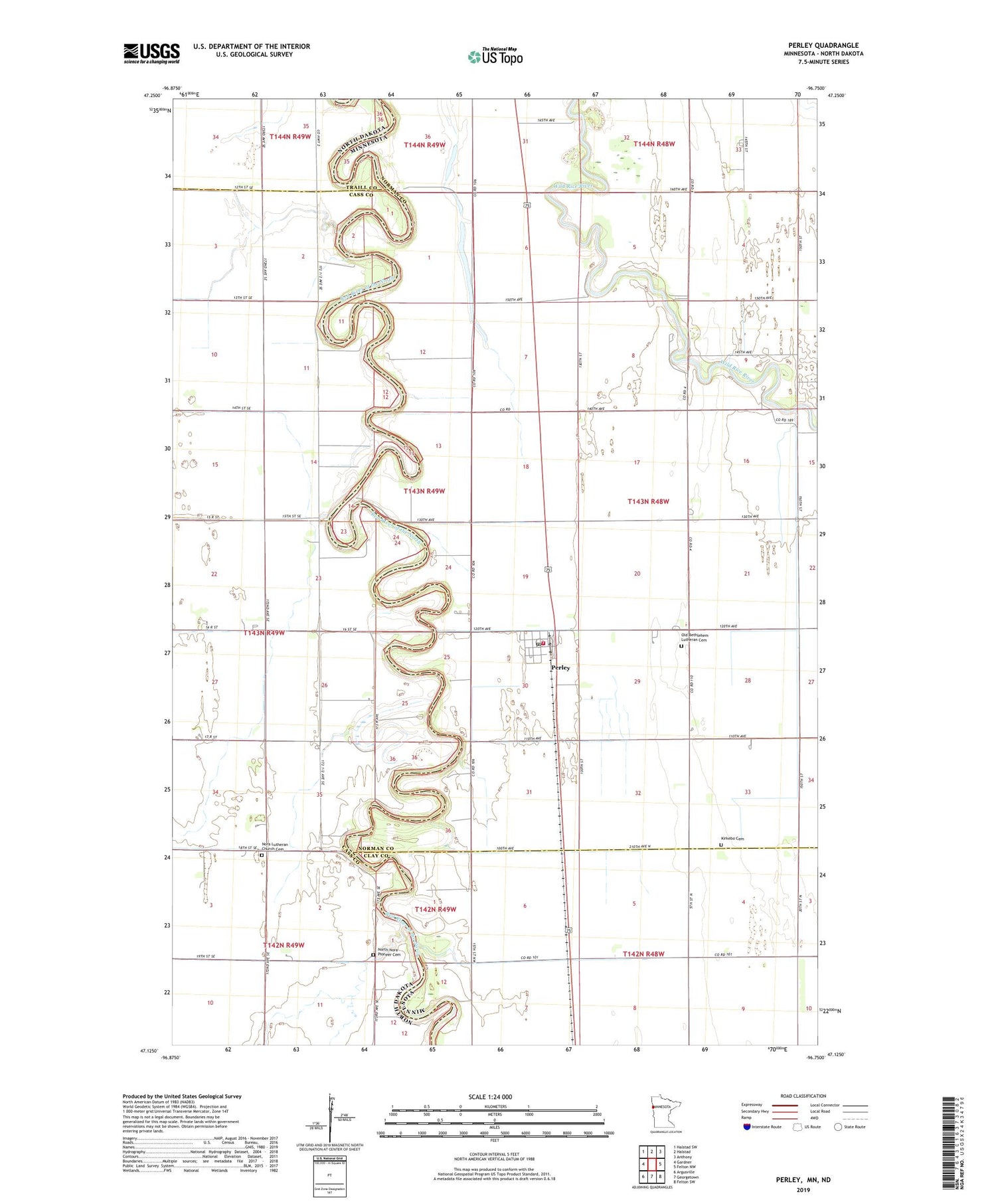 Perley Minnesota US Topo Map Image