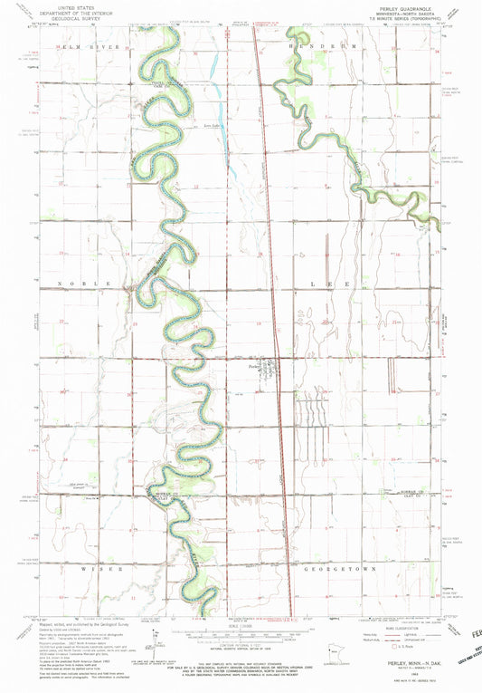 Classic USGS Perley Minnesota 7.5'x7.5' Topo Map Image