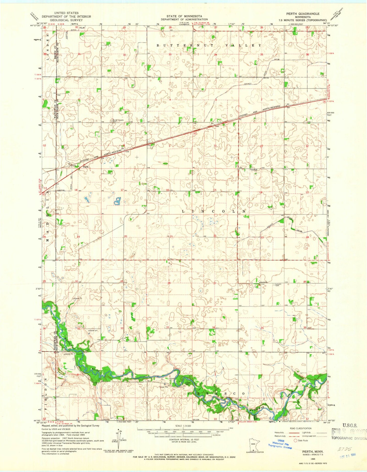 Classic USGS Perth Minnesota 7.5'x7.5' Topo Map Image