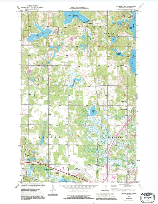 Classic USGS Peterson Lake Minnesota 7.5'x7.5' Topo Map Image