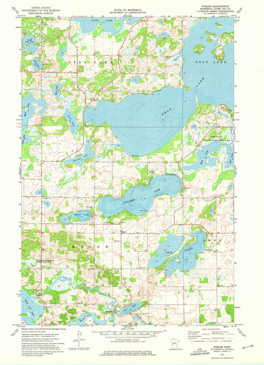 Classic USGS Phelps Minnesota 7.5'x7.5' Topo Map Image