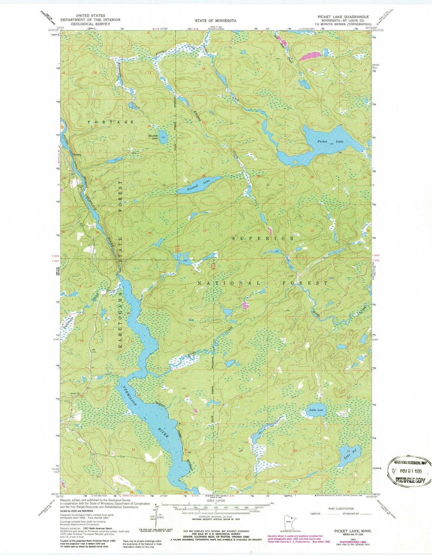 Classic USGS Picket Lake Minnesota 7.5'x7.5' Topo Map Image