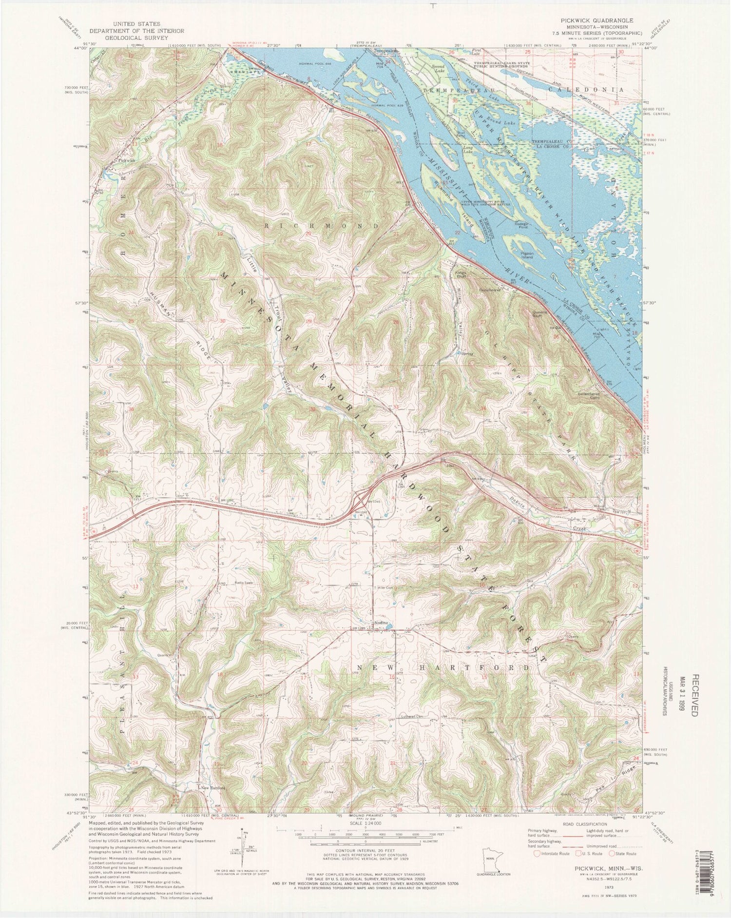 Classic USGS Pickwick Minnesota 7.5'x7.5' Topo Map Image