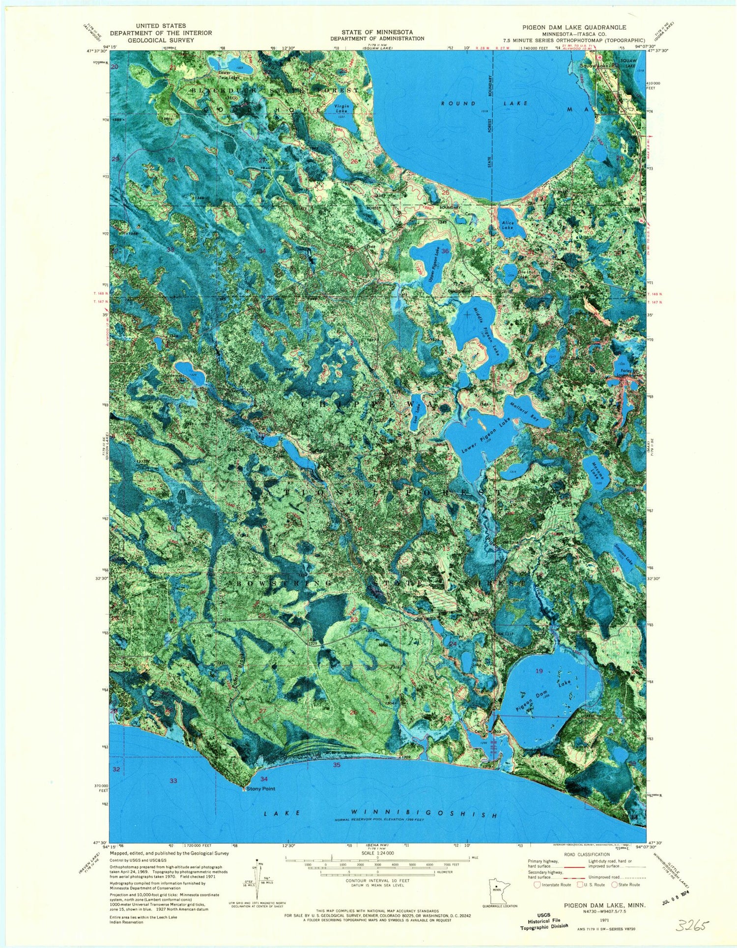 Classic USGS Pigeon Dam Lake Minnesota 7.5'x7.5' Topo Map Image