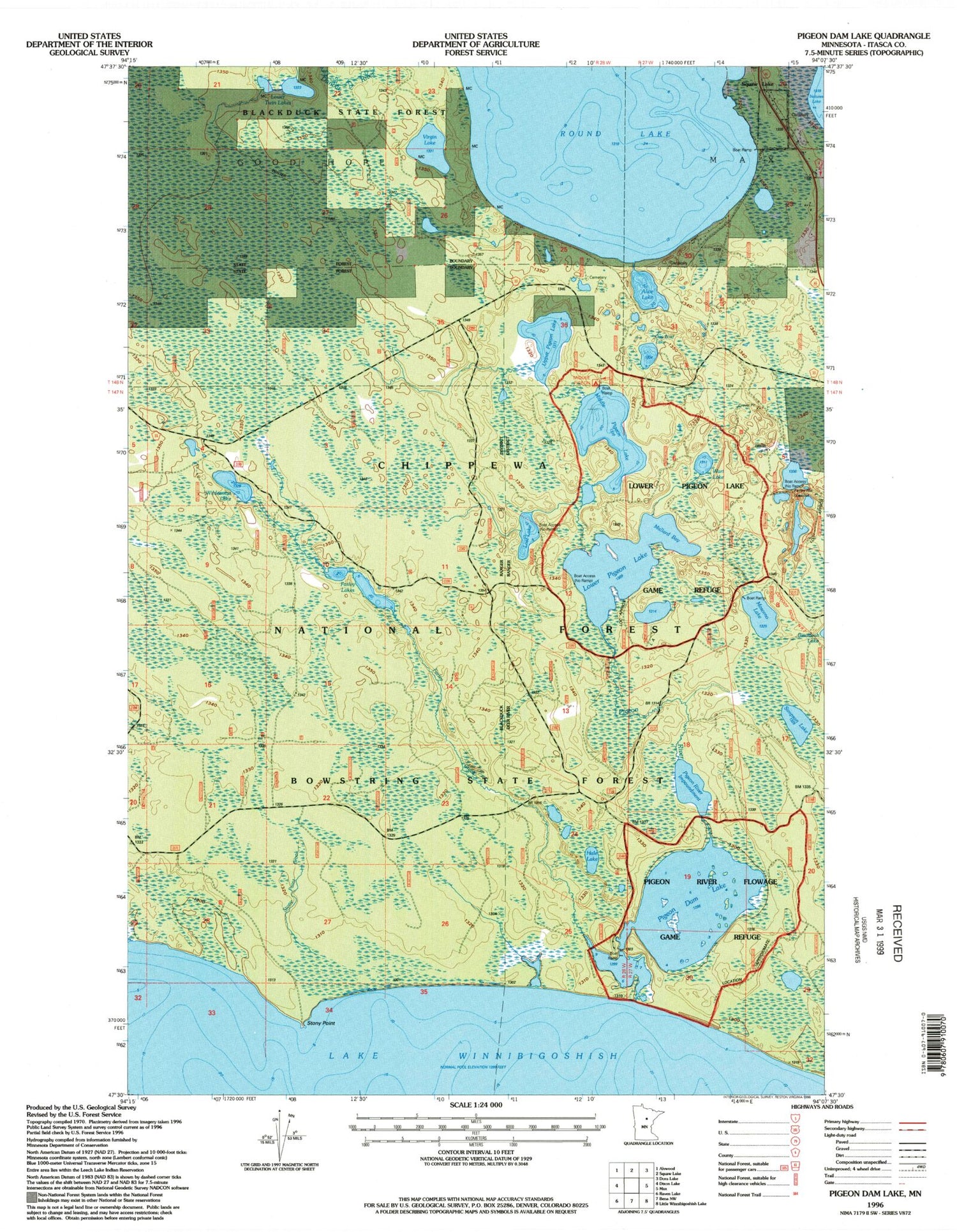 Classic USGS Pigeon Dam Lake Minnesota 7.5'x7.5' Topo Map Image