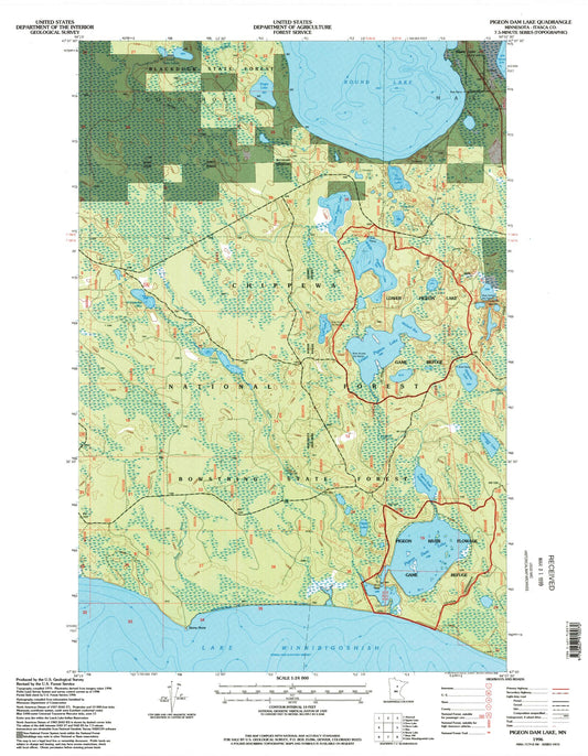 Classic USGS Pigeon Dam Lake Minnesota 7.5'x7.5' Topo Map Image