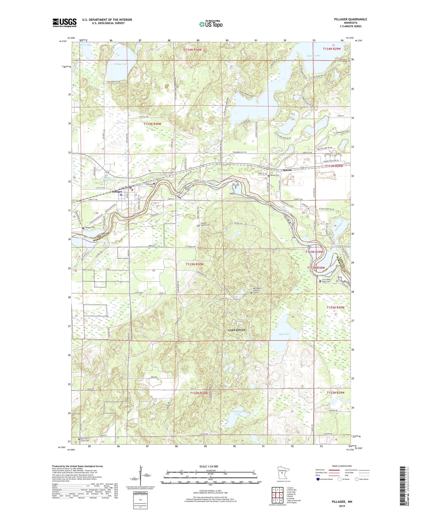 Pillager Minnesota US Topo Map Image