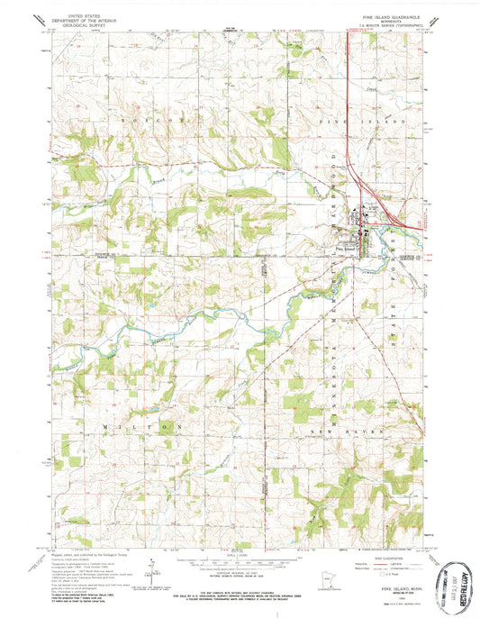 Classic USGS Pine Island Minnesota 7.5'x7.5' Topo Map Image