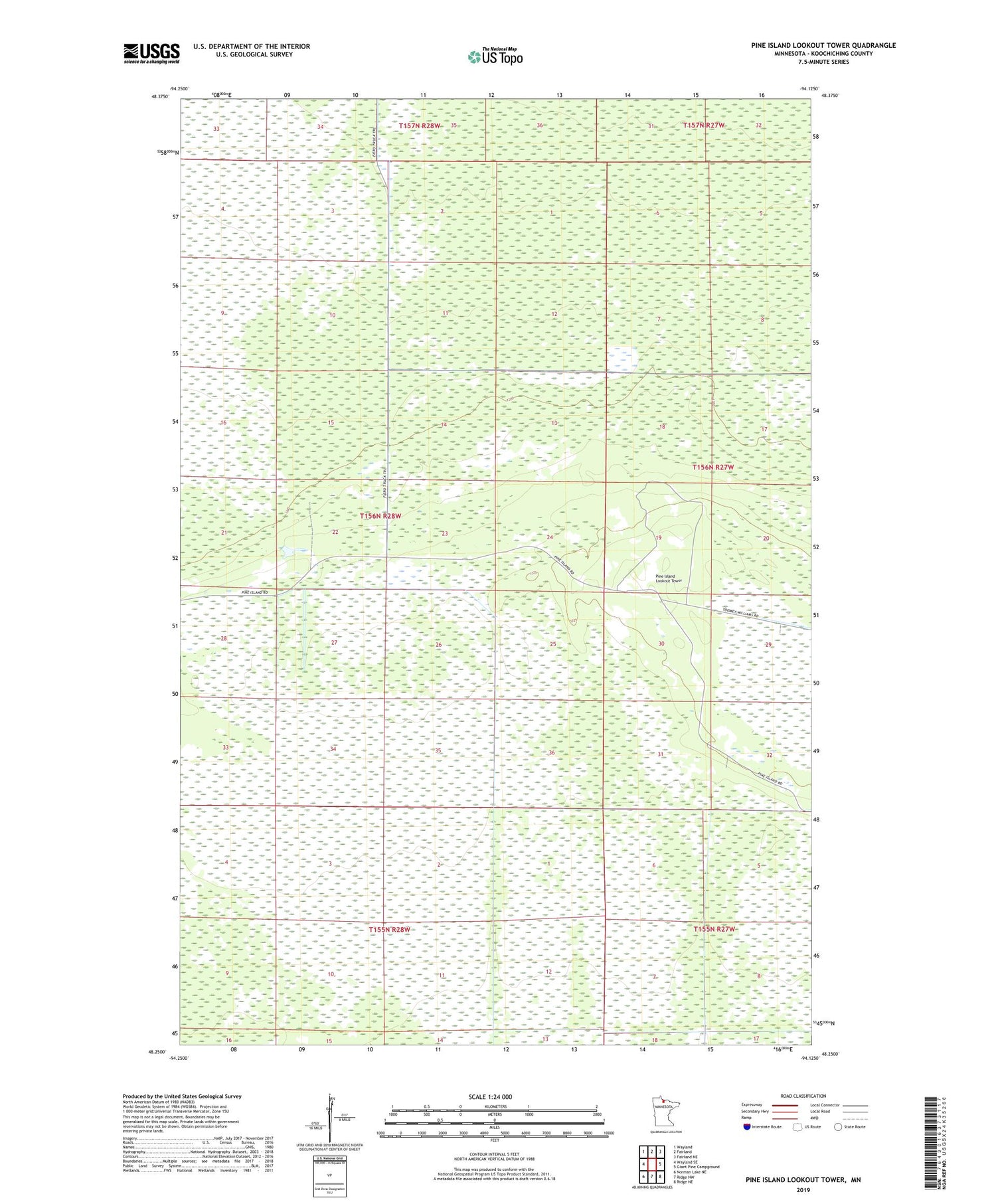Pine Island Lookout Tower Minnesota US Topo Map Image