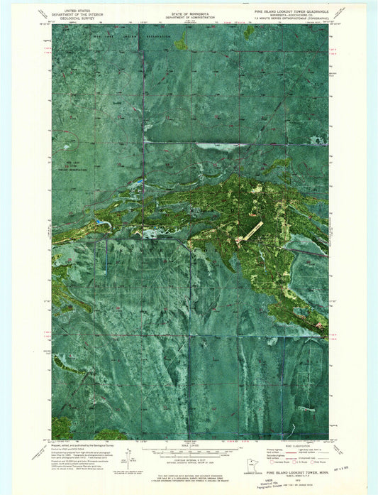 Classic USGS Pine Island Lookout Tower Minnesota 7.5'x7.5' Topo Map Image