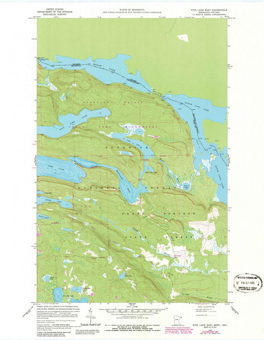 Classic USGS Pine Lake East Minnesota 7.5'x7.5' Topo Map Image