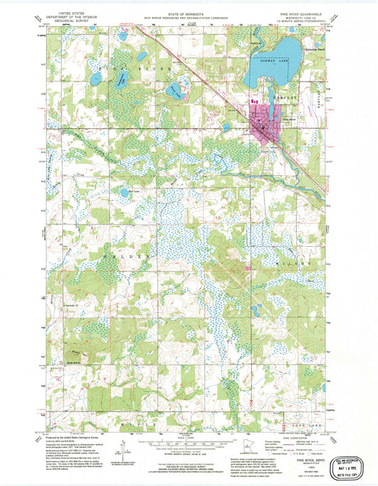 Classic USGS Pine River Minnesota 7.5'x7.5' Topo Map Image