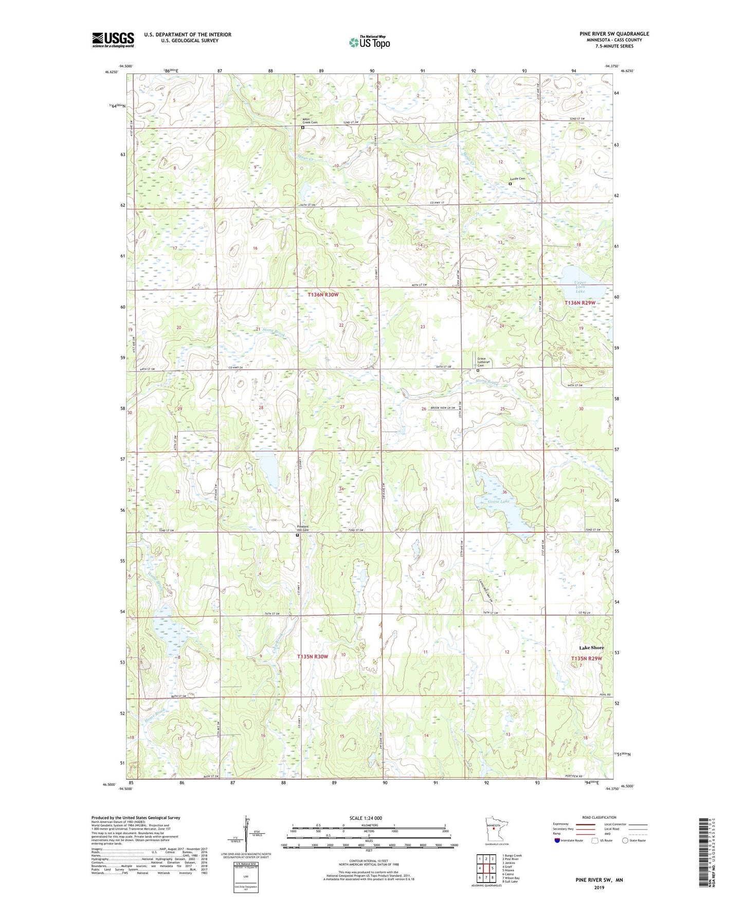 Pine River SW Minnesota US Topo Map Image